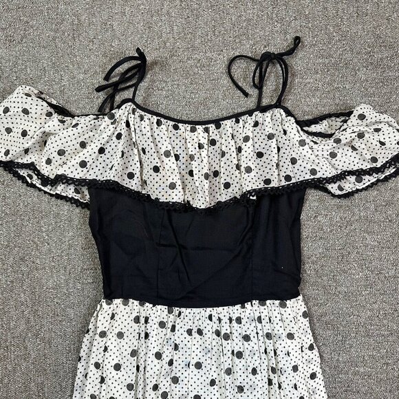 Vintage Darling Debs 60s 70s Polka Dot Off Shoulder Ruffle Maxi Dress X-Small - Picture 2 of 8